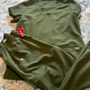 Figs scrubs set in olive green